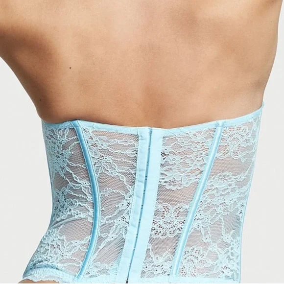 Victoria's Secret VERY SEXY Blue Floral Lace Corset Top NWT size Large